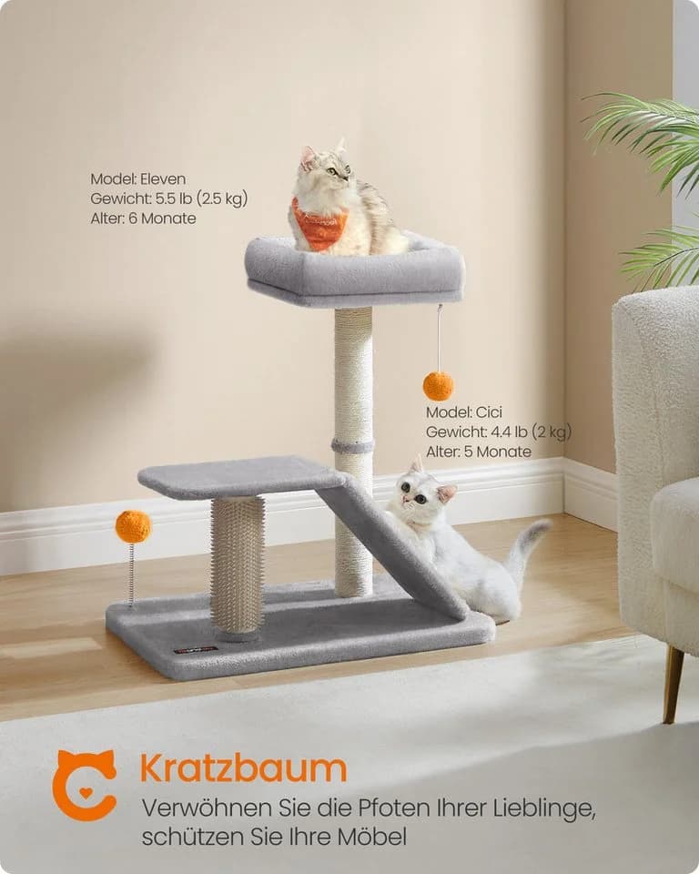 FEANDREA Kratzbaum mit Liegefläche, multifunktionaler Katzenbaum mit Plattform