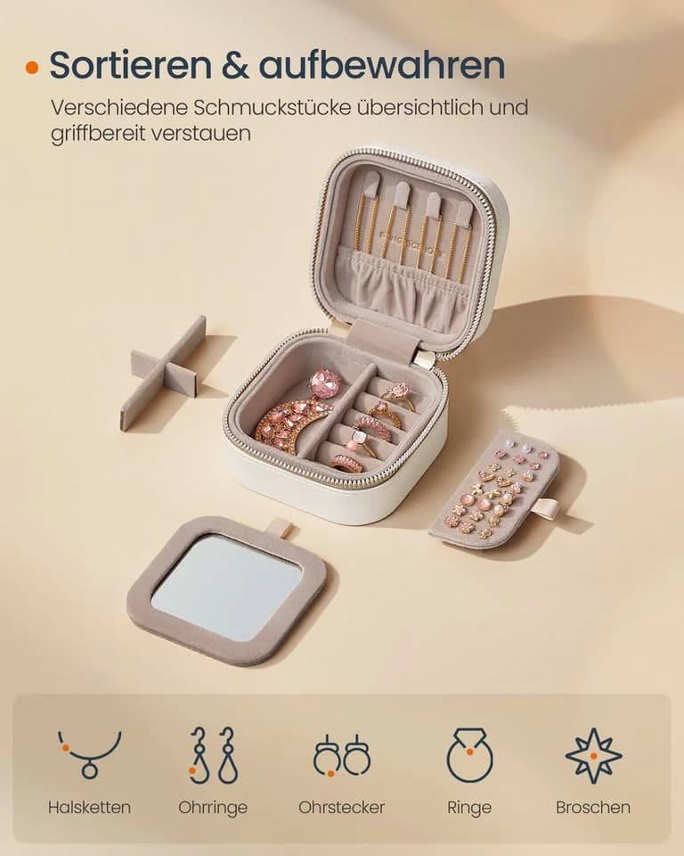 SONGMICS HOME Schmuckkasten ANAH Kollektion Reise-Schmuckkästchen Wolkenweiß - Bild 3