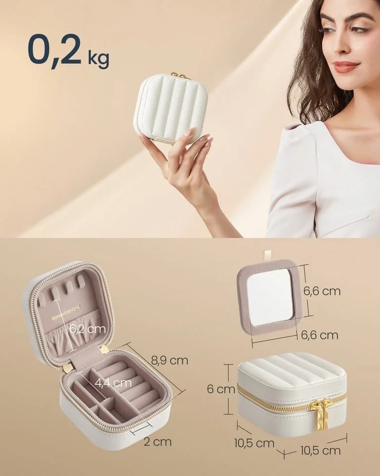 SONGMICS HOME Schmuckkasten ANAH Kollektion Reise-Schmuckkästchen Wolkenweiß - Bild 5
