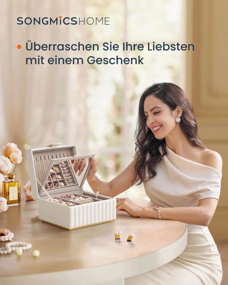 SONGMICS HOME Schmuckkasten Schmuckbox Schmuckaufbewahrung 2 Ebenen Spiegel Wolkenweiß - Bild 3