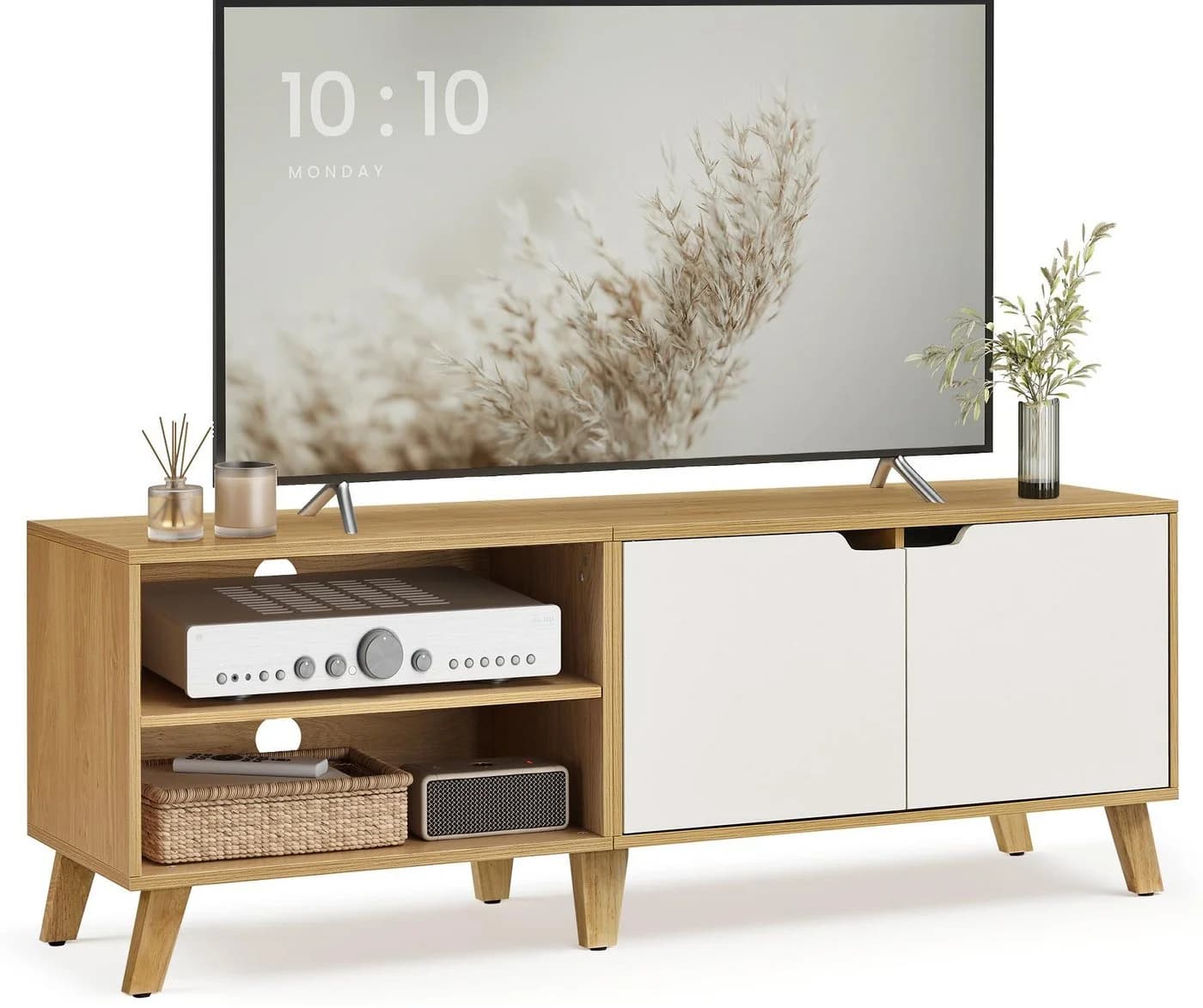 VASAGLE Lowboard TV-Schrank 140 cm für Fernseher bis 65 Zoll Weiß/Braun - Bild 2