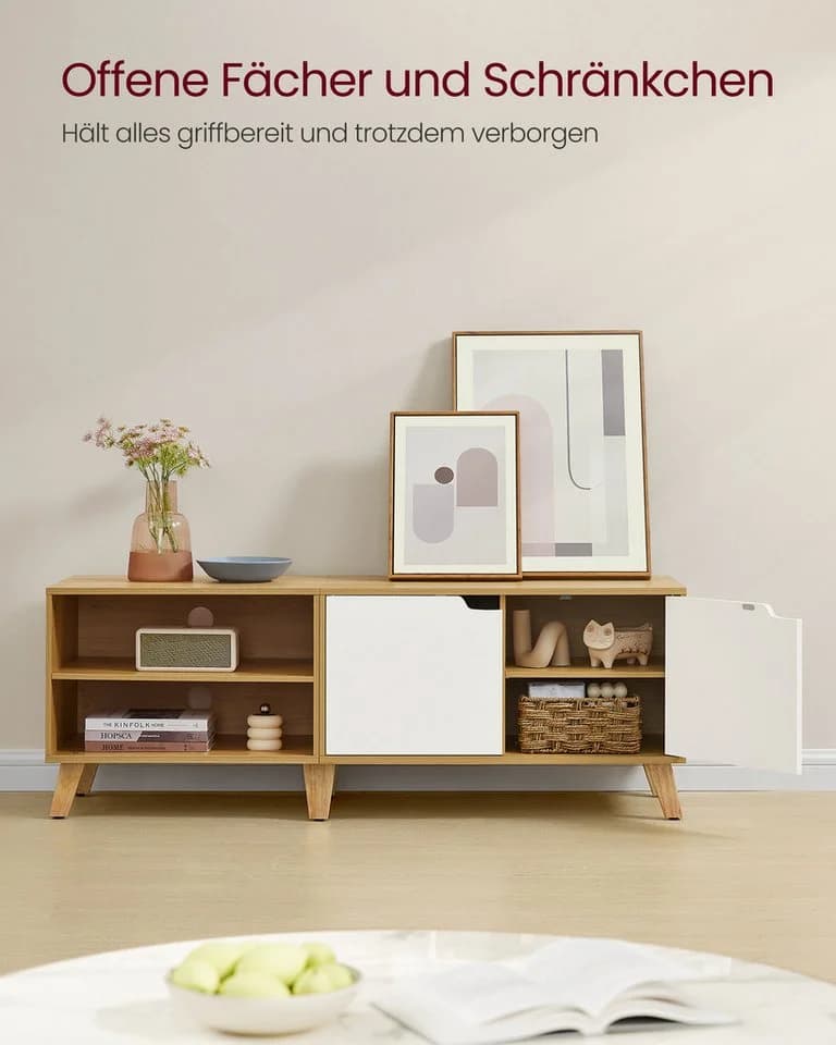 VASAGLE Lowboard TV-Schrank 140 cm für Fernseher bis 65 Zoll Weiß/Braun - Bild 3