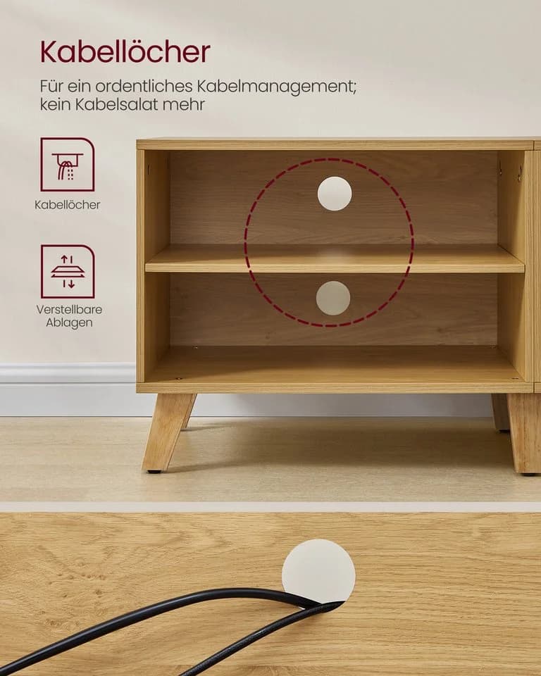 VASAGLE Lowboard TV-Schrank 140 cm für Fernseher bis 65 Zoll Weiß/Braun - Bild 5
