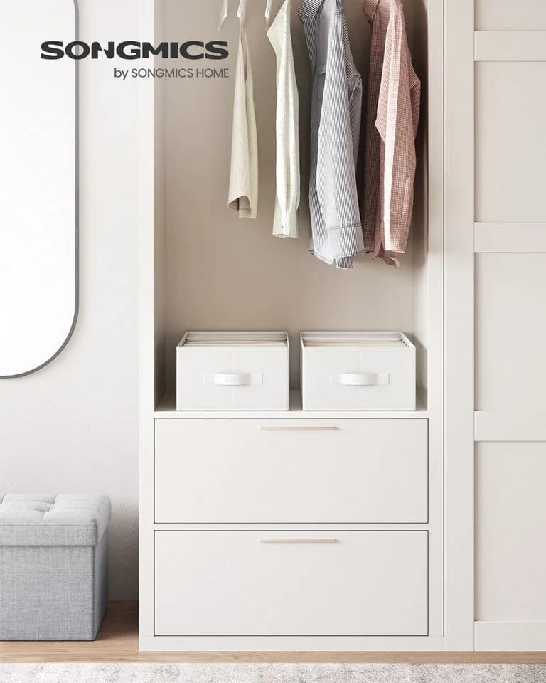 SONGMICS Aufbewahrungsbox Kleiderschrank-Organizer 2er Set 6 Fächer Wolkenweiß