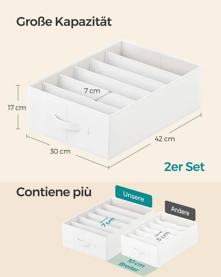 SONGMICS Aufbewahrungsbox Kleiderschrank-Organizer 2er Set 6 Fächer Wolkenweiß - Bild 4