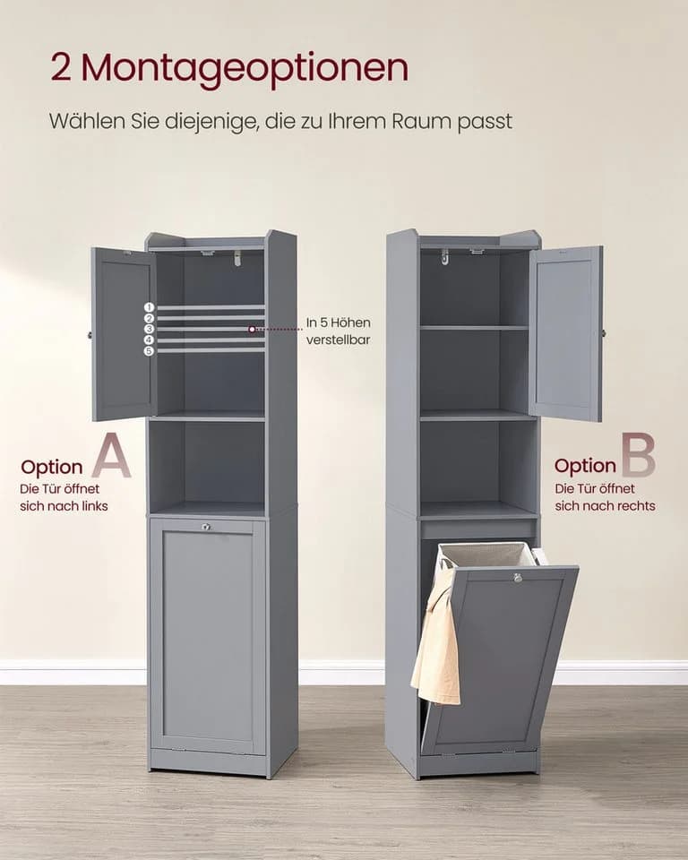 VASAGLE Badezimmerschrank Taubengrau MDF Polyestergewebe - Bild 5
