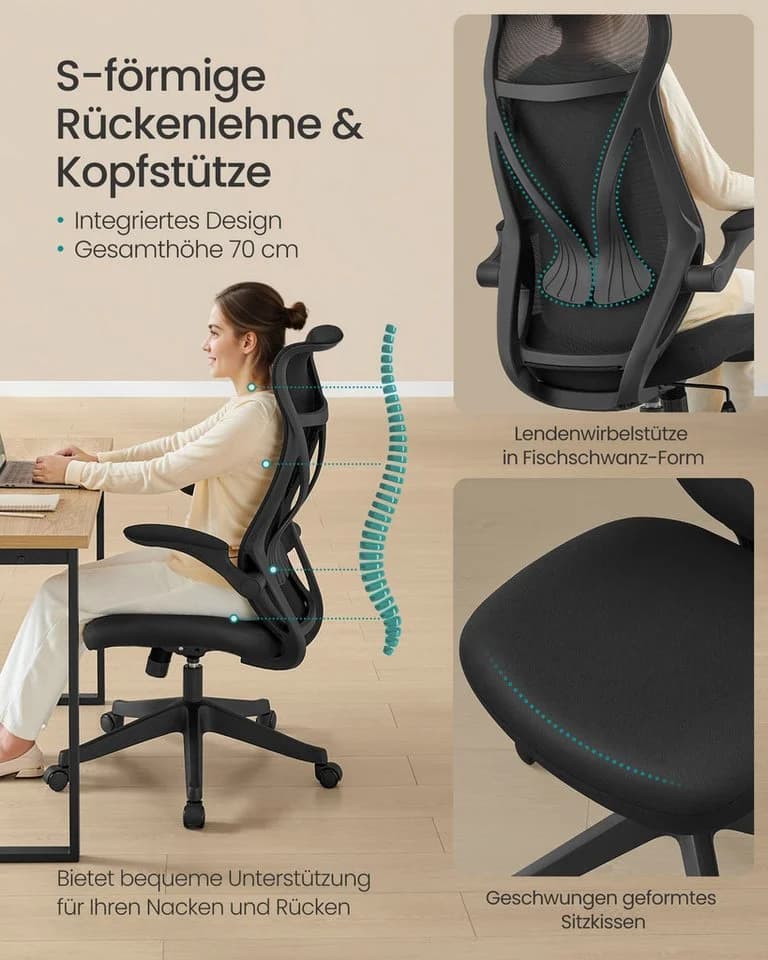 SONGMICS Bürostuhl Schreibtischstuhl Ergonomisch Schwarz - Bild 3