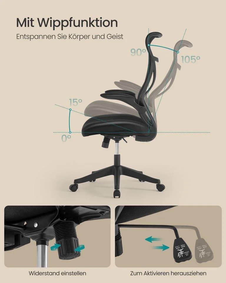SONGMICS Bürostuhl Schreibtischstuhl Ergonomisch Schwarz - Bild 5