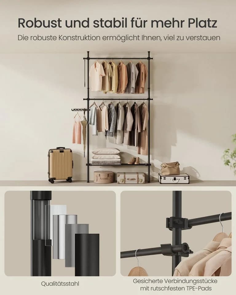 SONGMICS Kleiderständer Deckenhoch 3-stufig Höhenverstellbar Mattweiß - Bild 5