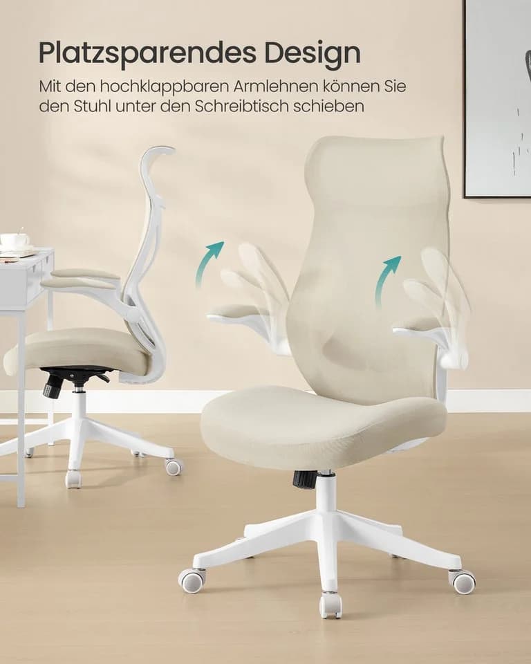 SONGMICS Bürostuhl Schreibtischstuhl Ergonomische Rückenlehne Hochklappbare Armlehnen Beige - Bild 4