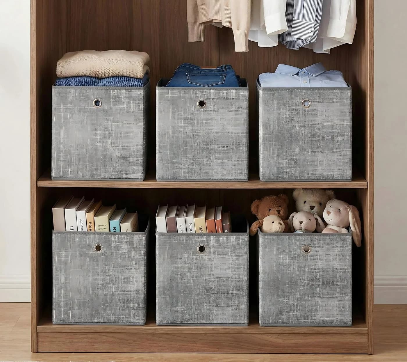 SONGMICS Aufbewahrungsbox 6er Set Sandbeige Vliesstoff mit Griff - Bild 2