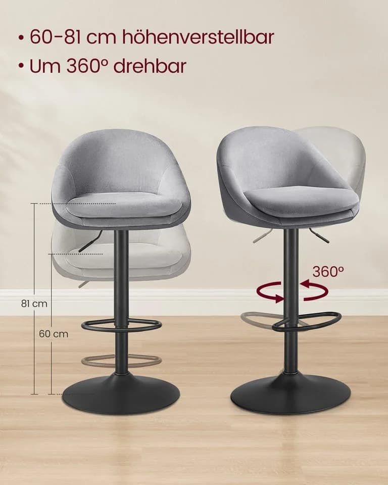 VASAGLE Barhocker 2er Set höhenverstellbar drehbar Küchenstuhl - Bild 4