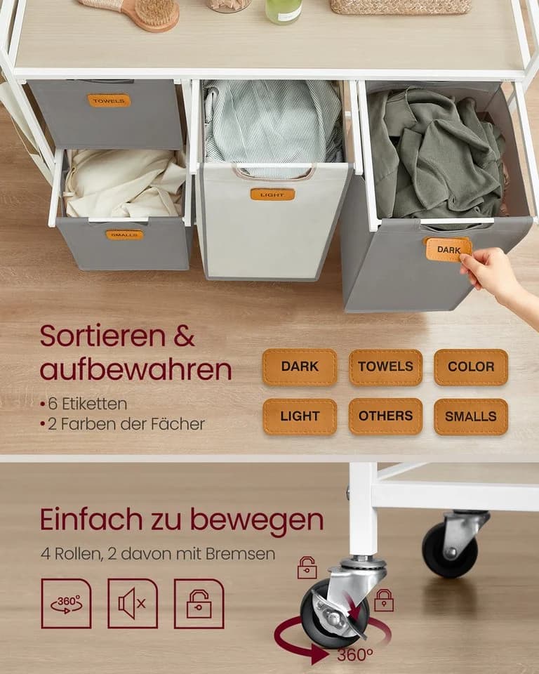 VASAGLE Wäschesortierer 150 L Beige/Grau - Bild 4