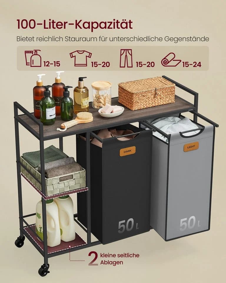 VASAGLE Wäschesortierer 100 L Kastanienbraun - Bild 3