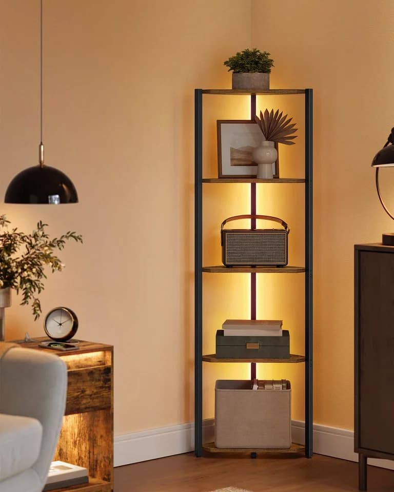 VASAGLE Eckregal 5 Ebenen Bücherregal LED-Beleuchtung