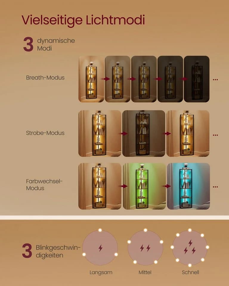 VASAGLE Eckregal 5 Ebenen Bücherregal LED-Beleuchtung - Bild 4