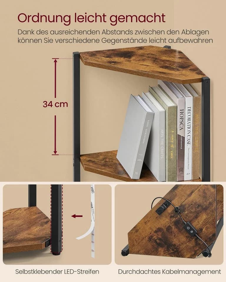 VASAGLE Eckregal 5 Ebenen Bücherregal LED-Beleuchtung - Bild 5