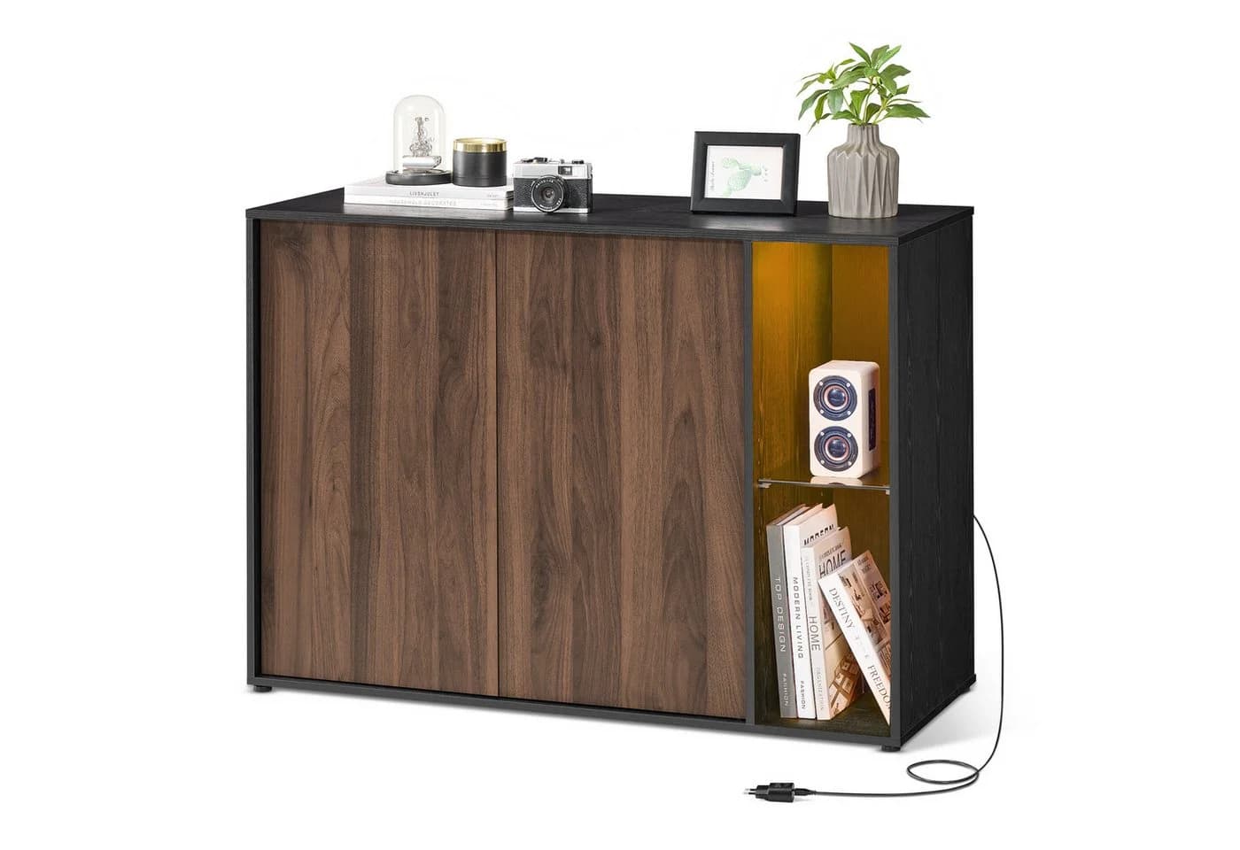SONGMICS HOME Sideboard Aufbewahrungsschrank mit Beleuchtung, Werkzeuglose Montage - Bild 2