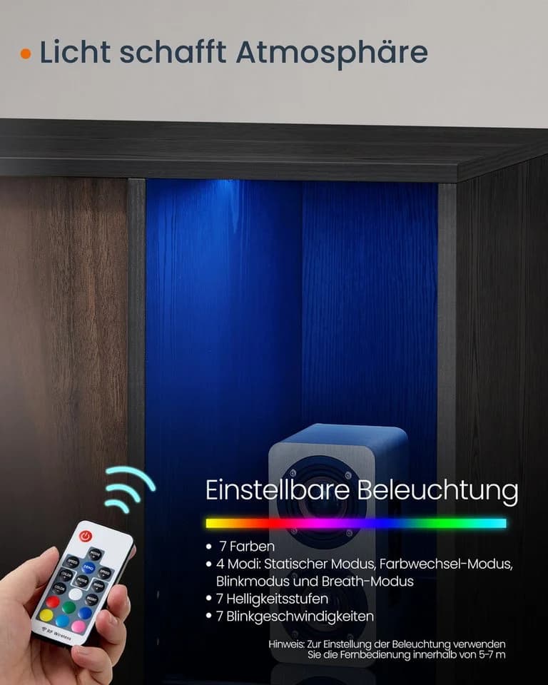 SONGMICS HOME Sideboard Aufbewahrungsschrank mit Beleuchtung, Werkzeuglose Montage - Bild 3