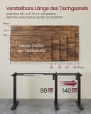 VASAGLE Höhenverstellbarer Schreibtisch Elektrisch 2 Haken 4 Rollen Memory-Funktion 3 Höhen Bild 3