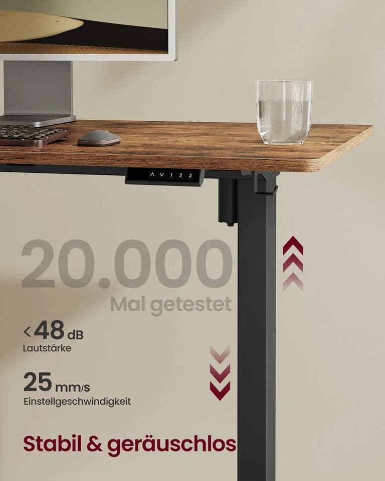 VASAGLE Höhenverstellbarer Schreibtisch Elektrisch 2 Haken 4 Rollen Memory-Funktion 3 Höhen - Bild 5