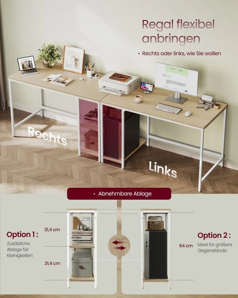 VASAGLE Schreibtisch Computertisch 140cm mit 2 Ablagen Modern - Bild 4