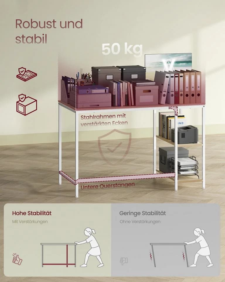 VASAGLE Schreibtisch Computertisch 140cm mit 2 Ablagen Modern - Bild 5