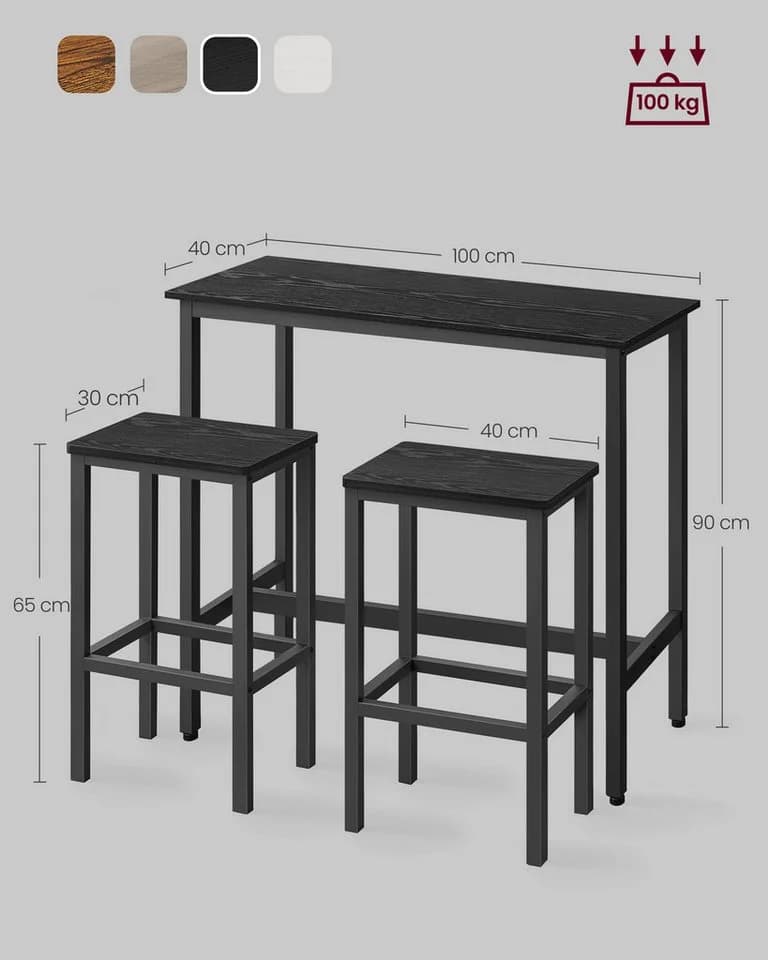 VASAGLE Bartisch-Set Stehtisch mit 2 Barhockern Ebenholzschwarz - Bild 3