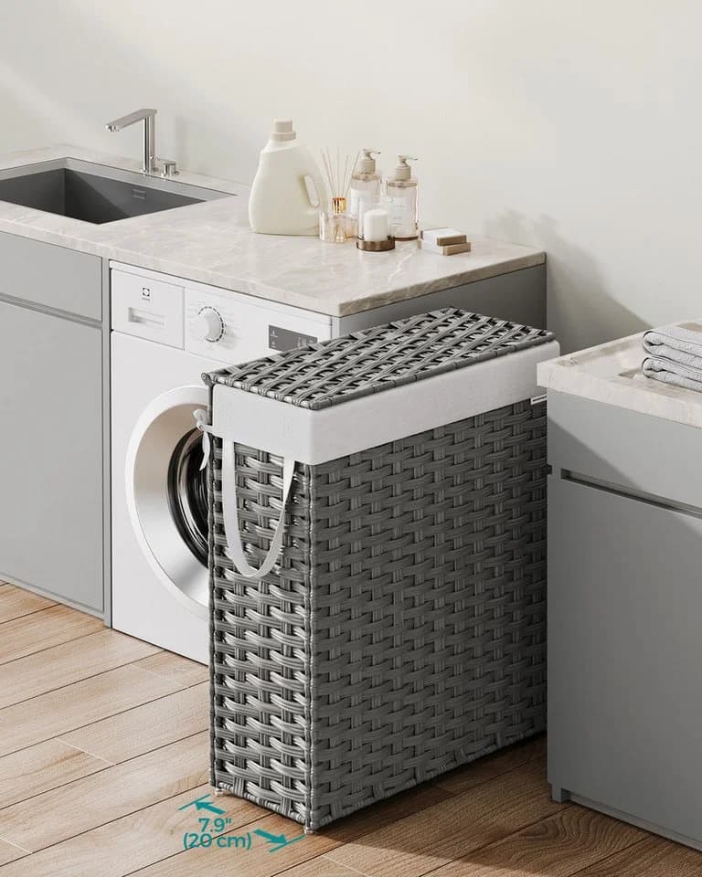 SONGMICS Wäschekorb 55 L Grau Faltbar Mit Deckel