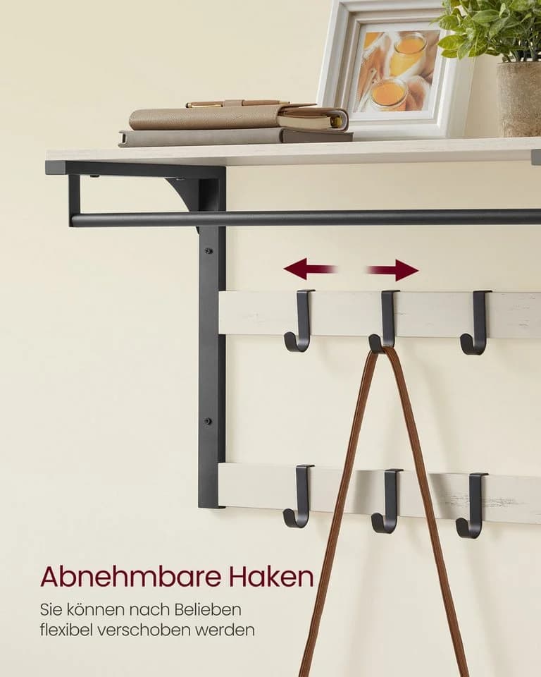 VASAGLE Wandgarderobe mit Ablage, Wandregal mit 10 Haken, Hängeregal, Flur Schlafzimmer - Bild 4