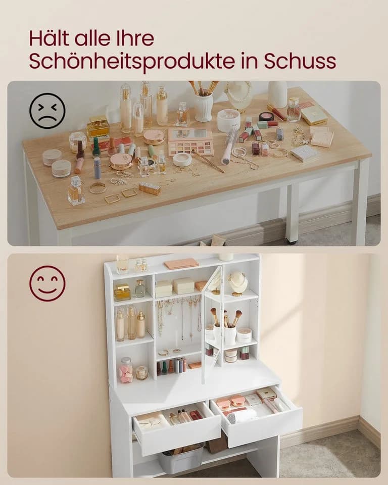 VASAGLE Schminktisch mit LED-Beleuchtung, 3 Farben, Weiß - Bild 4