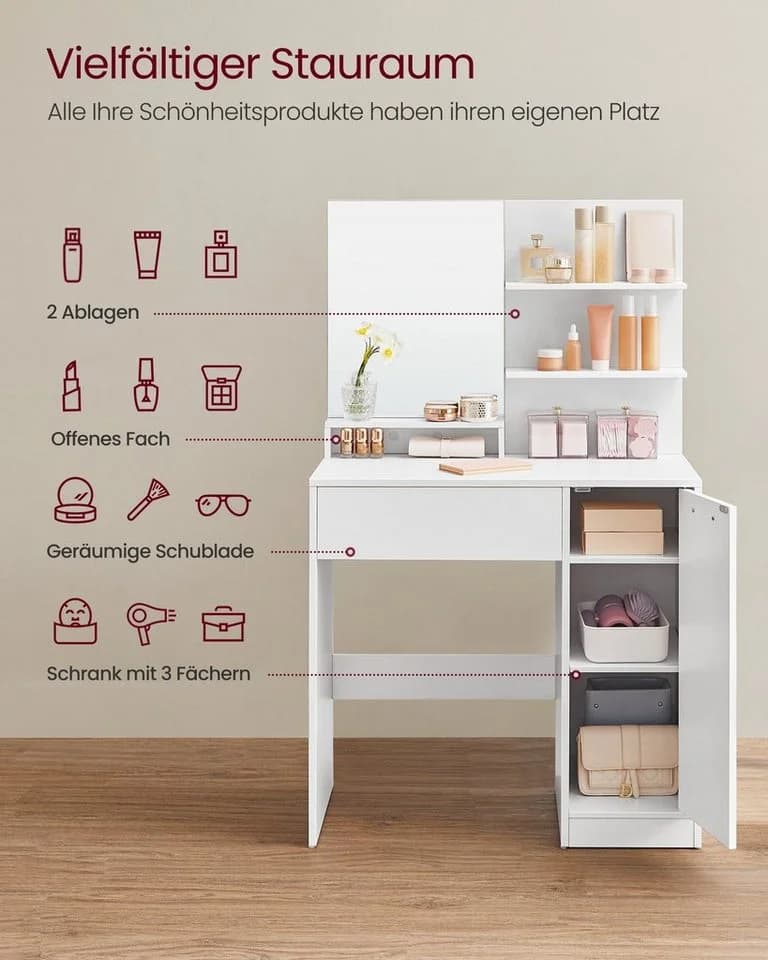 VASAGLE Schminktisch Frisiertisch Kosmetiktisch Weiß Holzspanplatte - Bild 3