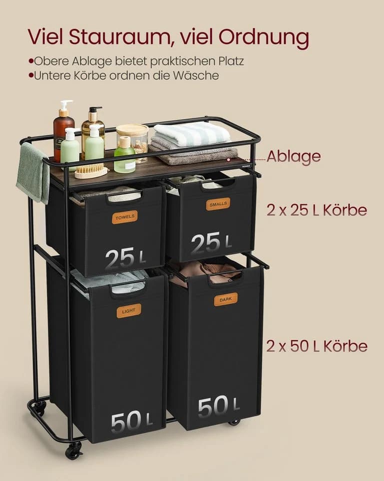 VASAGLE Wäschekorb 150 L Schwarz/Braun - Bild 3