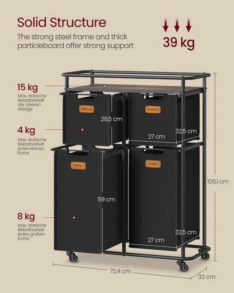 VASAGLE Wäschekorb 150 L Schwarz/Braun - Bild 5