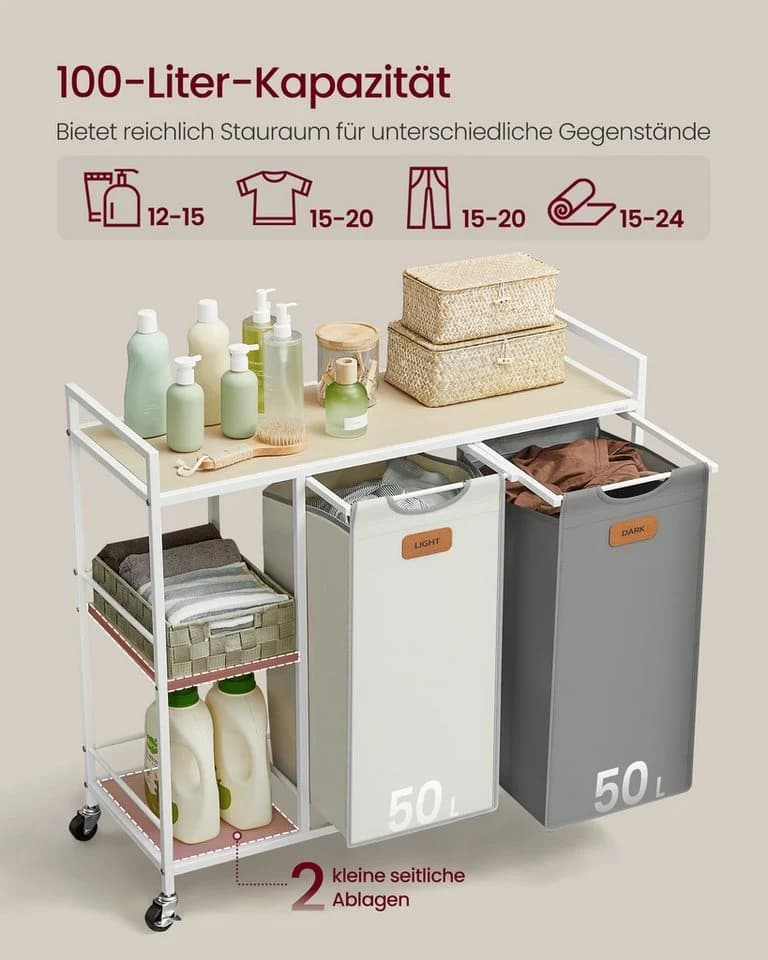 VASAGLE Wäschesortierer 100 L Beige/Grau - Bild 3