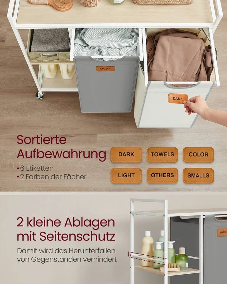 VASAGLE Wäschesortierer 100 L Beige/Grau - Bild 4