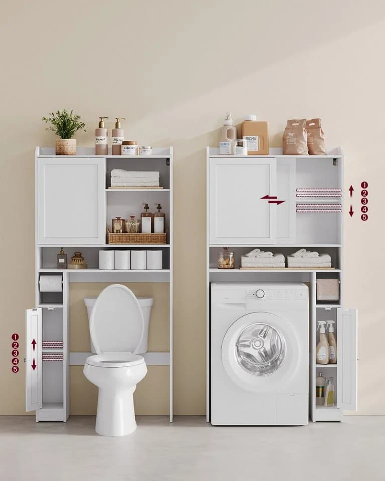 VASAGLE Badregal Toilettenregal mit Schiebetür Wolkenweiß - Bild 2