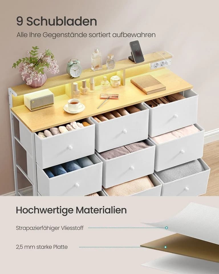 SONGMICS Kommode 9 Schubladen Wolkenweiß/Taubengrau - Bild 5