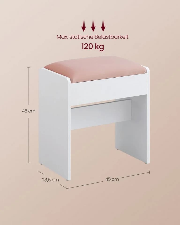 VASAGLE Schminktischhocker Mattweiß-Pastellrosa mit rutschfesten Fußpads - Bild 5