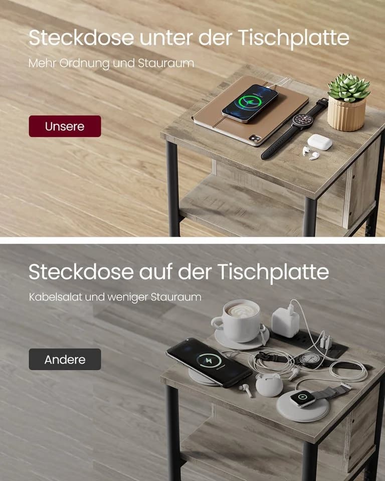 VASAGLE Beistelltisch mit Steckdose, 2 AC-Anschlüsse, 2 USB-Anschlüsse - Bild 3