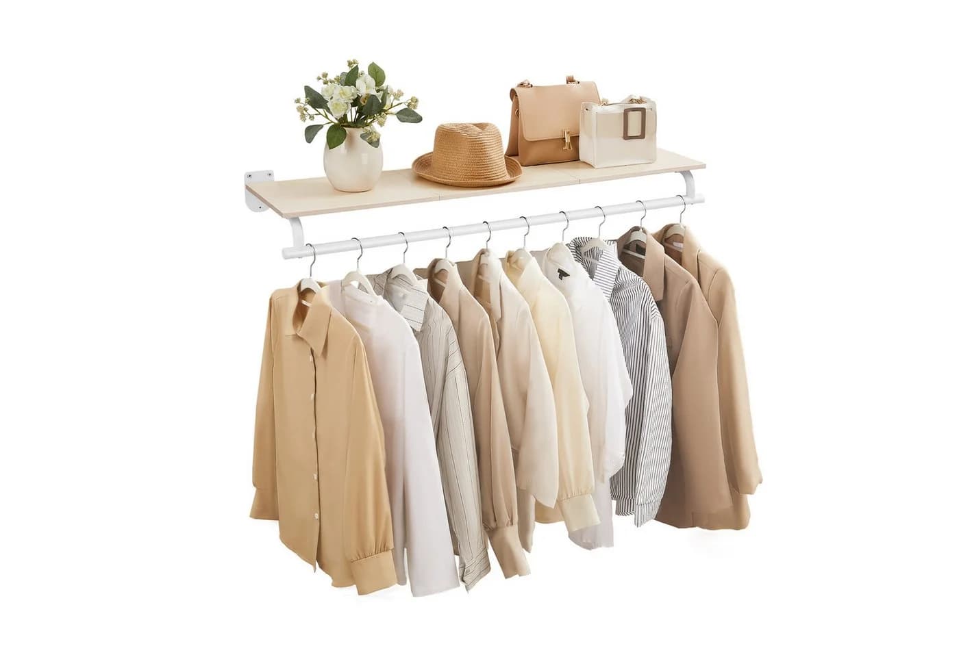 SONGMICS Wandgarderobe Garderobe Wandregal mit Kleiderstange Schlafzimmer - Bild 2