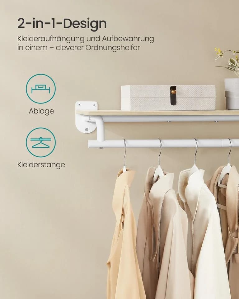 SONGMICS Wandgarderobe Garderobe Wandregal mit Kleiderstange Schlafzimmer - Bild 3