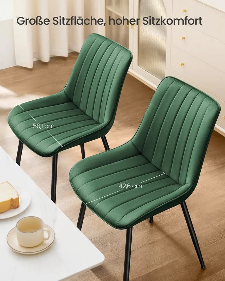 SONGMICS Esszimmerstuhl Set 2 St. Grau/Schwarz Samt Ergonomisch - Bild 4