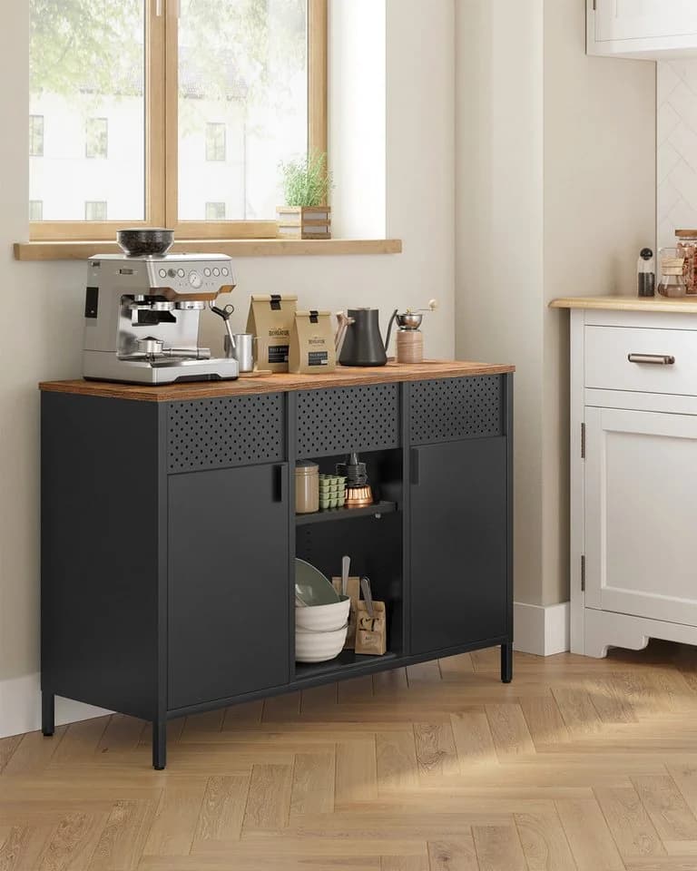 SONGMICS Aktenschrank Metallschrank Vintagebraun-Mattschwarz