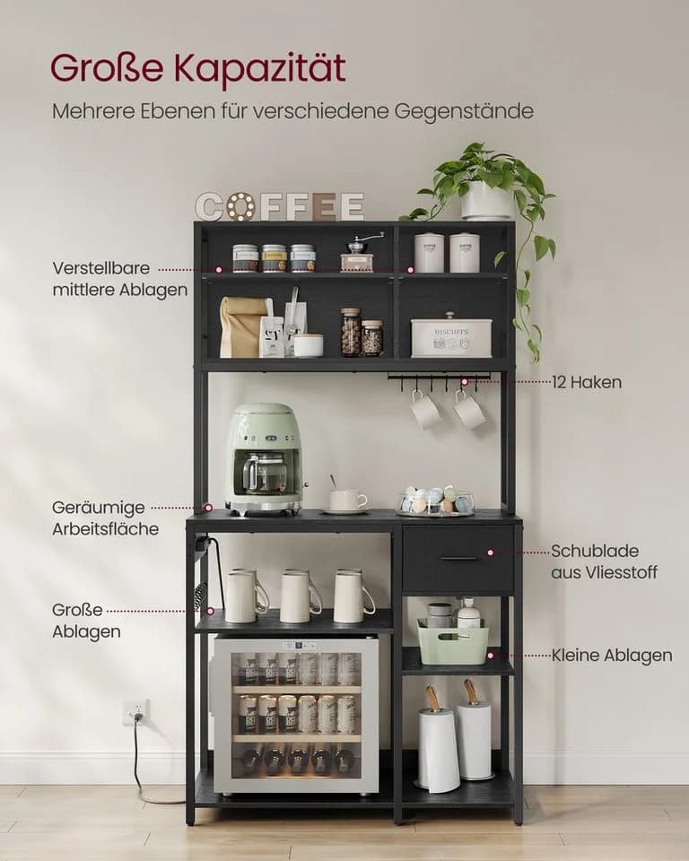 VASAGLE Küchenregal mit Steckdosen Anthrazitgrau-Tintenschwarz - Bild 4