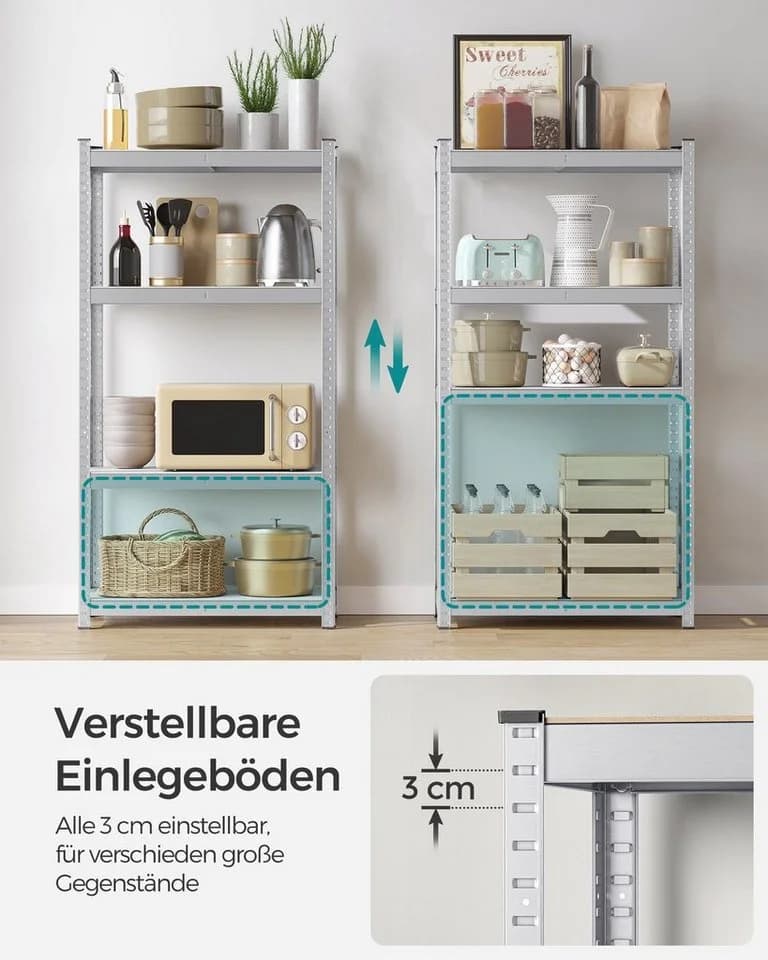 SONGMICS Standregal Küchenregal 2-tlg. 40 x 80 x 160 cm Silber - Bild 4