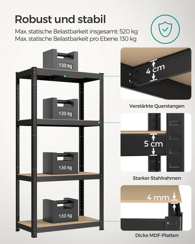 SONGMICS Standregal Küchenregal 2-tlg. Silber/Schwarz 40 x 80 x 160 cm - Bild 3