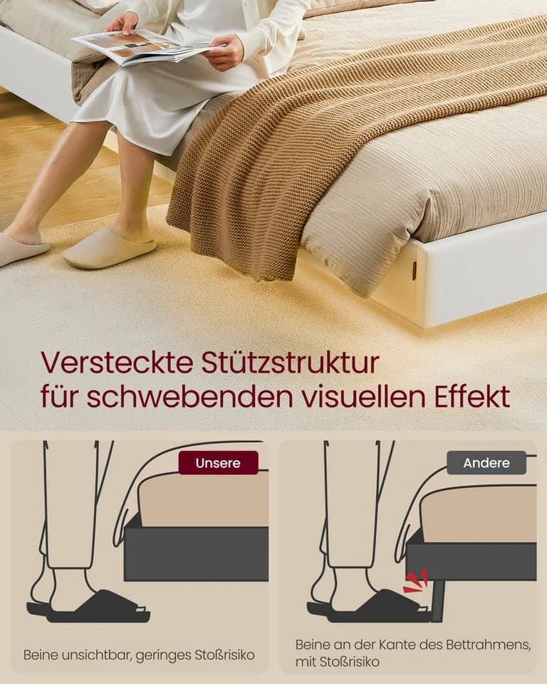 VASAGLE Polsterbett 140x200 cm LED Schwebendes Design - Bild 5