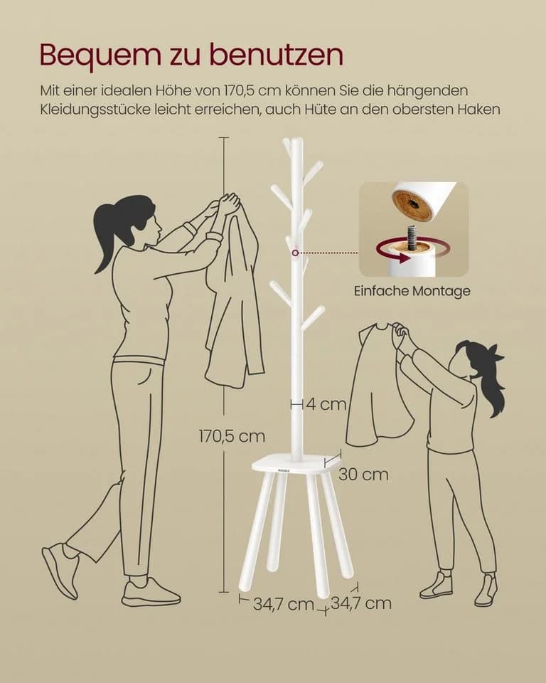 VASAGLE Kleiderständer Garderobenständer 8 Haken Wolkenweiß - Bild 5