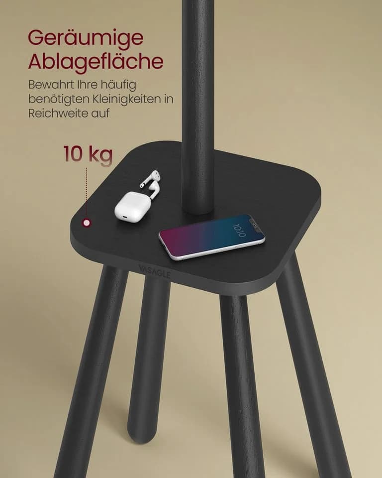 VASAGLE Kleiderständer Garderobenständer 8 Haken Ablagefläche Schwarz - Bild 3